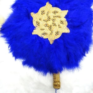 Royal Blue Silver Gold New Design Round Shape Feather Bridal engagement Hand fan