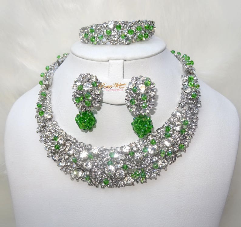 Custom Made Crystal Set with Swarovski Element Crystal Green Bea Custom Made Crystal Set with Swarovski Element Crystal Green Bea