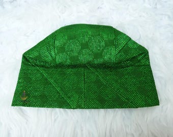 PrestigeApplause Green Yoruba Fila Hat Aso Oke Groom Fila Cap African Nigerian Hat For Men Groom For Wedding Party