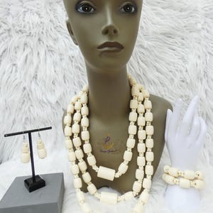 Edo Delta Igbo White Bead Women African Nigerian Traditional Beads Necklace Bracelet Jewellery Wedding Set