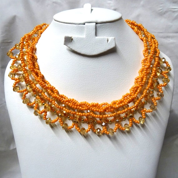 New Design Orange and Gold Beads Earring and Necklace Jewellery