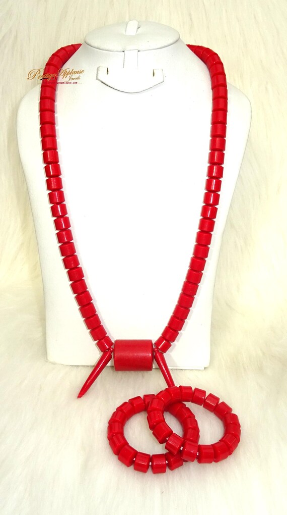 Ensemble Collier Et Bracelet Fantaisie Perles Rouge Corail - Artisanat EthnicPro - Neuf Sans Emballage
