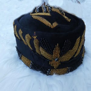 PrestigeApplause Beaded Velvet Chief Igbo Men Male Maroon Red Black African Nigerian Traditional Chieftaincy Hat