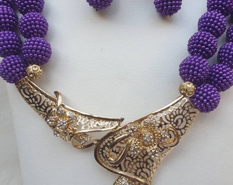 Nigerian Wedding Jewelry Set - 8-Line Crystal Bead Statement Necklace With Bracelet & Earrings - View #14
