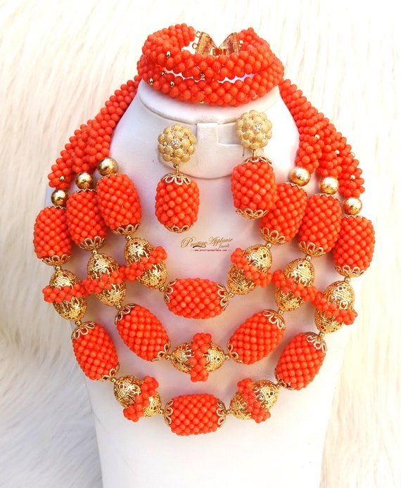 Original Traditional Coral With Gold Accessories New Latest Design