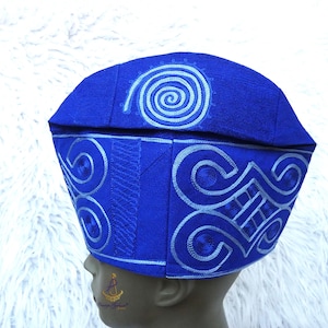 Nigerian Hat Royal Blue Embroidery Men Aso Oke Groom Fila Cap African Nigerian Hat For Men Groom For Wedding Party Yoruba Hat