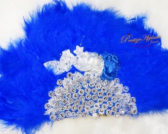 Beautiful Detailed Royal Blue Feather Hand fan wedding African Traditional engagement