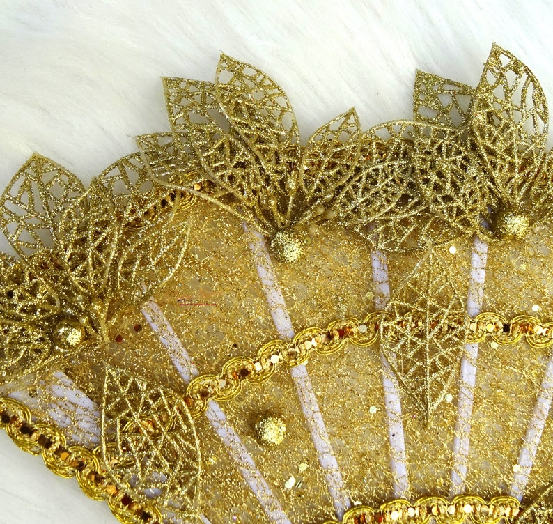 Beautiful Detailed Gold Glitter Hand Fan Wedding African Traditional
