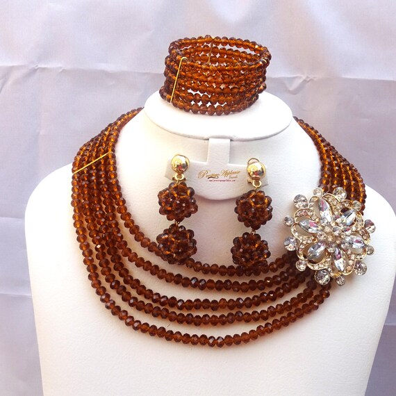Crystal Brown Chocolate Multi Layers Bridal Party African Beads