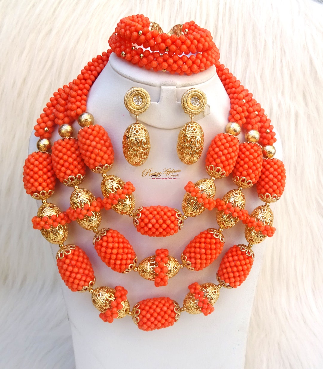 Original Traditional Coral With Gold Accessories New Latest Design Party Bridal Wedding African Nigerian Beads Jewellery Set Etsy