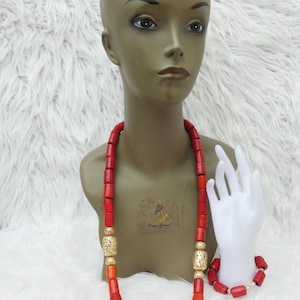 Edo Delta Igbo Bead Groom Men Women Unisex African Nigerian Traditional Beads Necklace Bracelet Jewellery Wedding Set Great as Gift