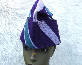 Purple Tale Green Mix Yoruba Fila Hat Royal Embroidery Designs Aso Oke Groom Fila Cap African Nigerian Hat For Men Groom For Wedding Party