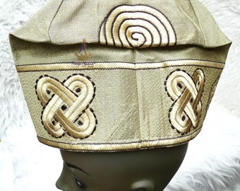 Latest Design Gold Royal Ade Style Black Gold Aso Oke African Nigerian Yoruba Men Fila Cap For Wedding Party Celebrant
