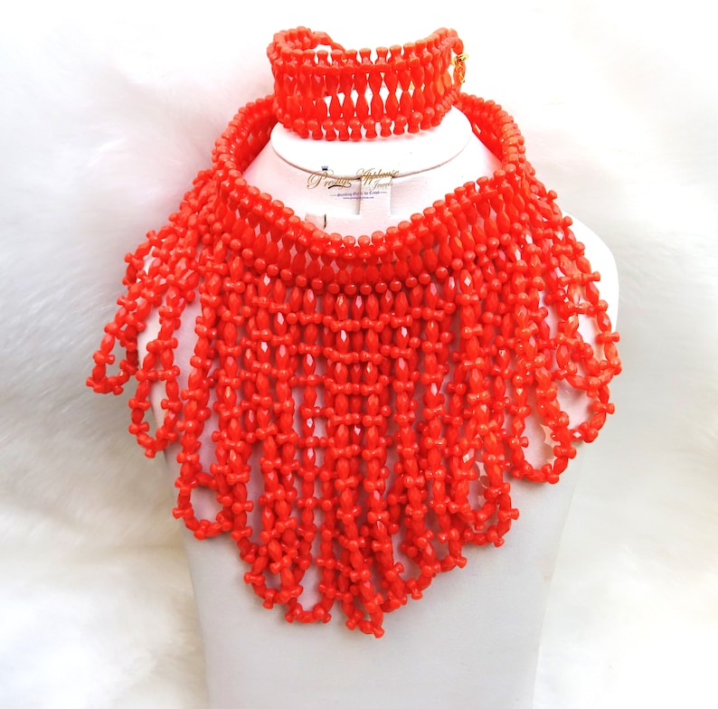 Edo Coral Bridal Beads Accessories Orange Red White Chips - Etsy