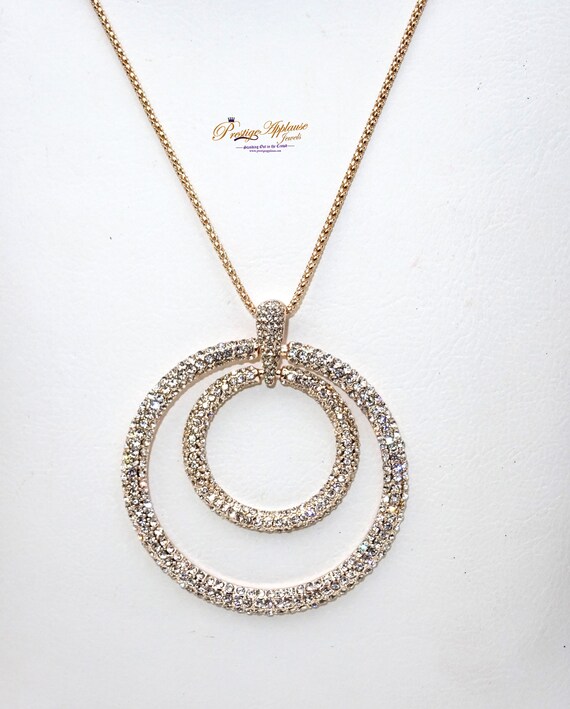Luxury Popular Crystal Rings Silver Gold Rose Gold Long Necklace Jewellery Gift Ladies