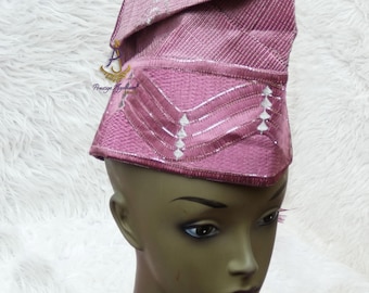 Onion Pink Men Aso Oke Groom Fila Cap African Nigerian Hat For Men Groom For Wedding Party Yoruba Hat