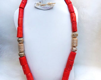 Real Traditional Coral Men Women Bride Groom African Necklace Jewellery Set
