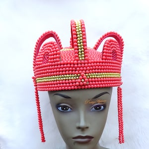 Chieftancy Embellished Beaded Crown Igbo Edo Hat Cap Groom Wedding Yoruba Traditional