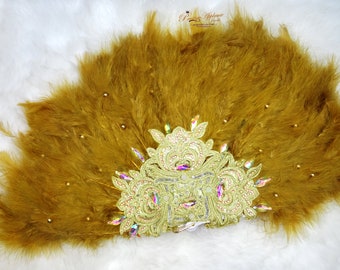 Hermosa pluma de oro detallada Abanico de mano boda compromiso tradicional nigeriano africano