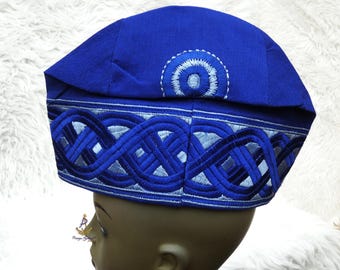 Broderie bleu royal hommes Aso Oke casquette de marié Fila chapeau africain nigérian pour hommes marié pour fête de mariage chapeau Yoruba