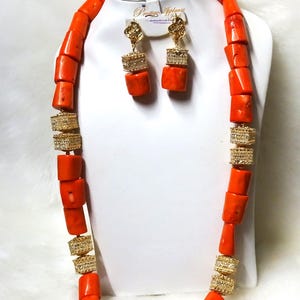 Traditional Bridal Coral  Beads Necklace Bracelet Jewellery Wedding Set