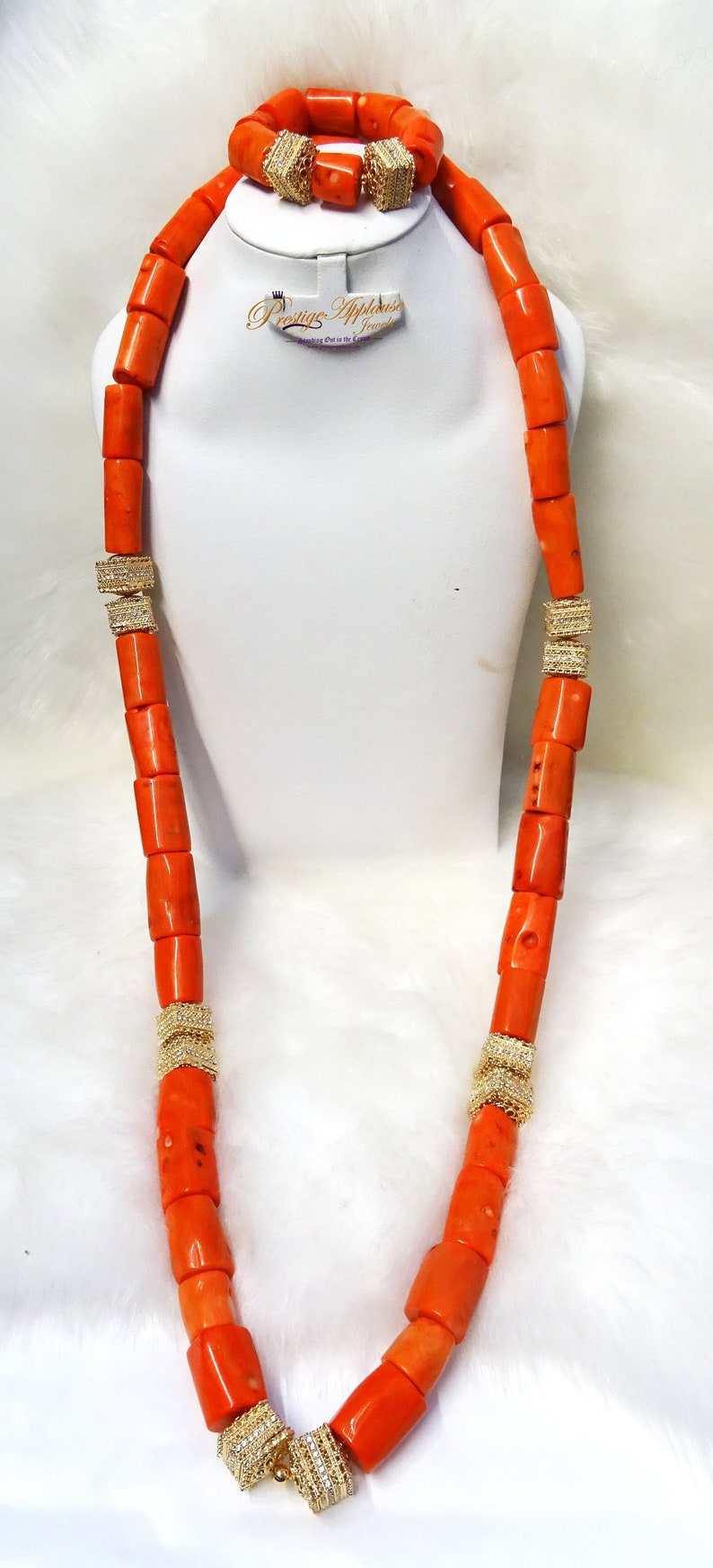 Men Traditional Groom Bride Coral African Nigerian Beads Necklace ...