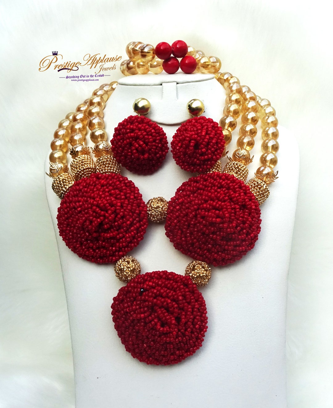 Detailed Red Gold New Latest Design African Red Beads Bridal