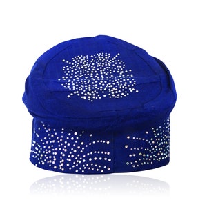 Celebrant Champagne Gold Embelished Royal Blue Coral Navy Blue Stones New Design Aso Oke African Nigerian Men Fila Cap