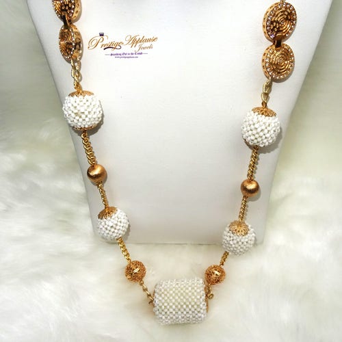 2 in 1 Long & Short Beads shops embelished with Gold Balls Bridal Party African Nigerian Jewellery Set