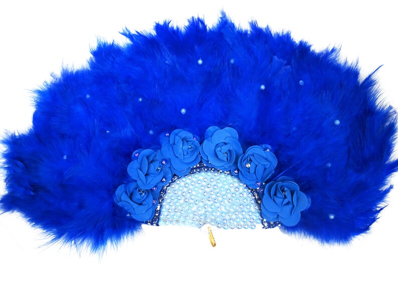 Beautiful Detailed Royal Blue With Gold Feather Hand Fan - Etsy