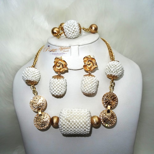 2 in 1 Long & Short Beads shops embelished with Gold Balls Bridal Party African Nigerian Jewellery Set