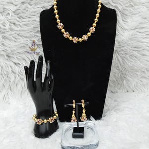 18K Design Replica Multi colour Gold Plated Necklace Earring Party Dinner Cocktail Bride Jewellery Set