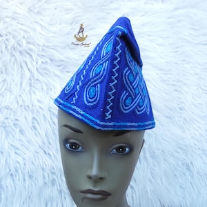 Nigerian Hat Royal Blue Embroidery Men Aso Oke Groom Fila Cap African Nigerian Hat For Men Groom For Wedding Party Yoruba Hat