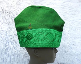PrestigeApplause Green Mix Maroon Red Yoruba-Fila Hat Aso Oke Groom Fila Cap African Nigerian Hat For Men Groom For Wedding Party