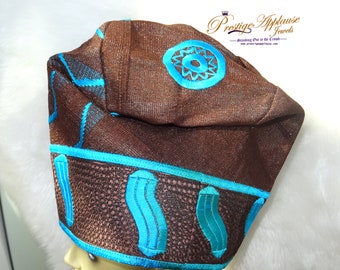 Chocolate with Blue White Gold Aso oke Groom Celebrant Men Groom Yoruba Fila Cap
