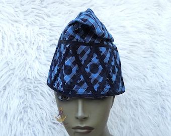 PrestigeApplause Power Blue Yoruba Fila Hat Royal Embroidery Designs Aso Oke Groom Cap African Nigerian Hat For Men Groom For Wedding Party