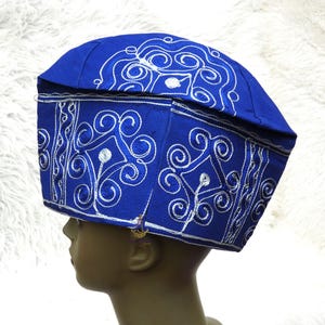 Nigerian Hat Royal Blue Embroidery Men Aso Oke Groom Fila Cap African Nigerian Hat For Men Groom For Wedding Party Yoruba Hat