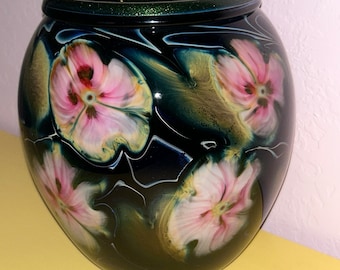 Vintage Charles Lotton Multi Floral Glass Art Vase