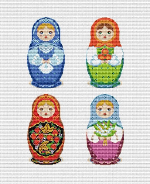 Matryoshka Cross Stitch Pattern 4 In 1 Russian Doll Pdf Etsy