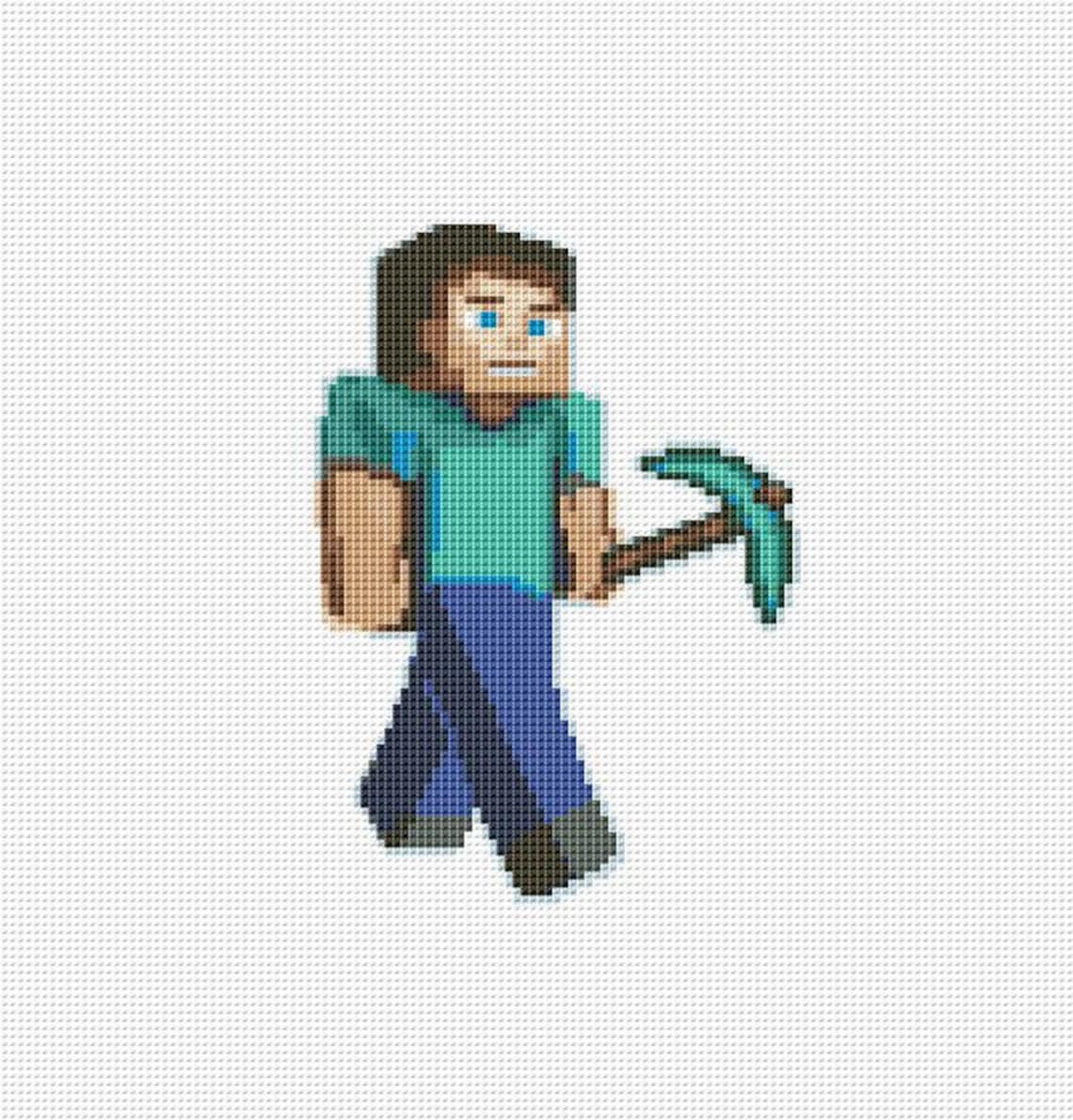 2 in 1 Minecraft cross stitch patterns Steve Inspired Sword Etsy