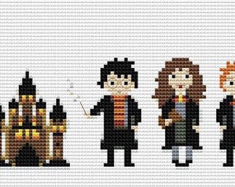 Harry Characters Cross Stitch Pattern Pixel People Potter Hermione Ron PDF  Chart Embroidery Design Modern Cross-stitch Easy Cute X-stitch 