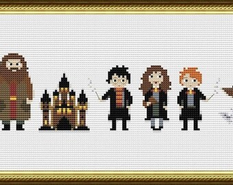 Harry characters Cross stitch pattern Pixel people Potter Hermione Ron PDF  chart Embroidery design Modern cross-stitch Easy cute x-stitch