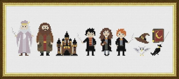 Harry Characters Cross Stitch Pattern Pixel People Potter Hermione Ron PDF  Chart Embroidery Design Modern Cross-stitch Easy Cute X-stitch 