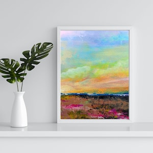 Mixed Media Painting of the Seaside Semi Abstract Colorful Wall Art Nature Scene Bright Scenery Printable Digital Print Download