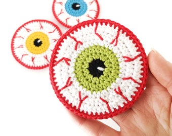 Halloween Eyeball Coaster Crochet PATTERN, Halloween Coaster, Halloween Crochet Pattern, Eyeball Coaster, Halloween Decor, Spooky Coaster