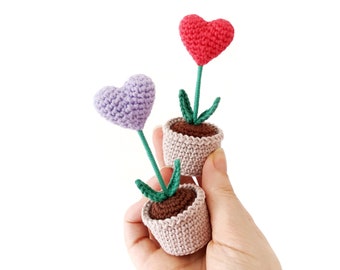 Heart Flower Pot Crochet PATTERN, Amigurumi Heart, Crochet Heart Pattern, Crochet Heart Plant, Valentines Crochet Pattern