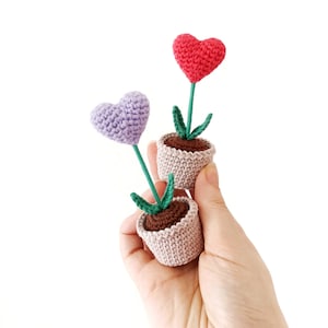 Heart Flower Pot Crochet PATTERN, Amigurumi Heart, Crochet Heart Pattern, Crochet Heart Plant, Valentines Crochet Pattern image 1