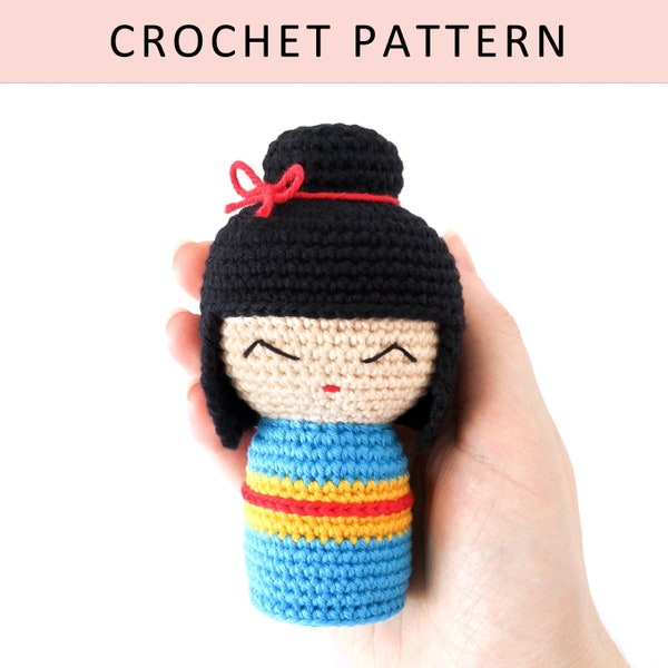 Kimono Doll Crochet PATTERN, Kokeshi Doll Pattern, Crochet Doll, Japanese Doll, Japanese gifts, Amigurumi Crochet Pattern, Amigurumi Doll