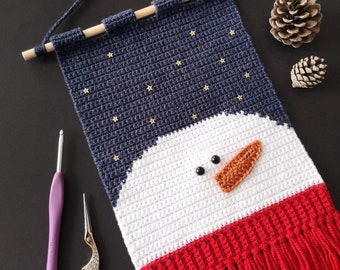 Snowman Wall Hanging Crochet PATTERN, Crochet Home Decor, Winter Crochet Pattern, Christmas Wall Hanging, Snowman Crochet, Winter Lover Gift