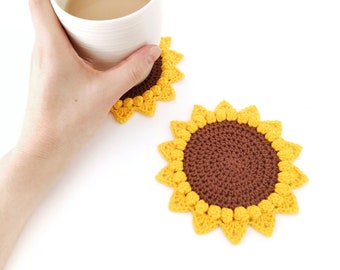 Sunflower Coaster Crochet PATTERN, Crochet Sunflower Coasters, Crochet Coaster Flower,  Crochet Coaster Pattern, Crochet Sunflower